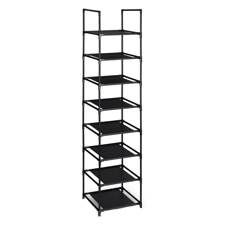 Suport ingust cu 8 rafturi pentru pantofi, Relaxdays, dimensiuni 140 x 33 x 33 cm, negru