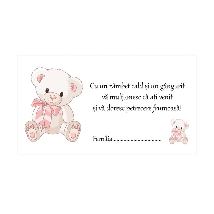 Plic Bani Botez Urs Roz - Set 10 buc