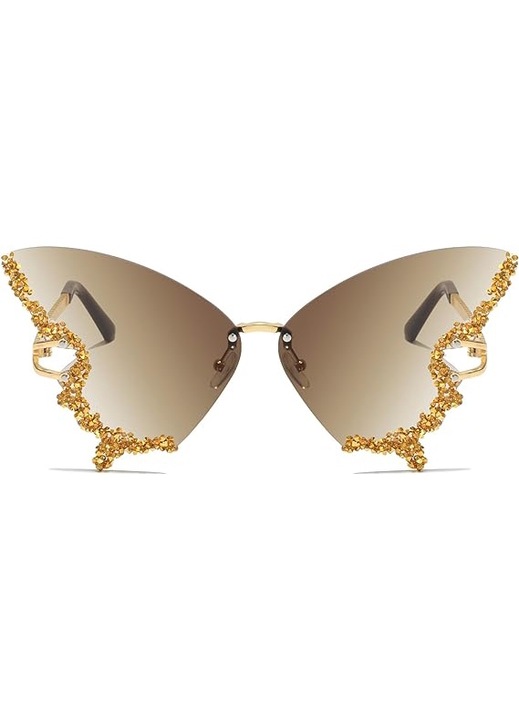 Дамски слънчеви очила, форма на пеперуда, без рамка, златни