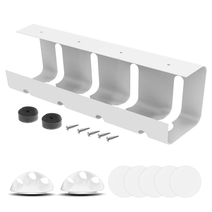 Подложка под бюро за кабелен мениджмънт WALALLA, голям капацитет, бяла, 40x12x10cm