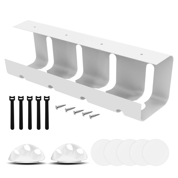 Tava sub birou pentru management cabluri WALALLA, capacitate mare, Alb crem, 40x12x10cm