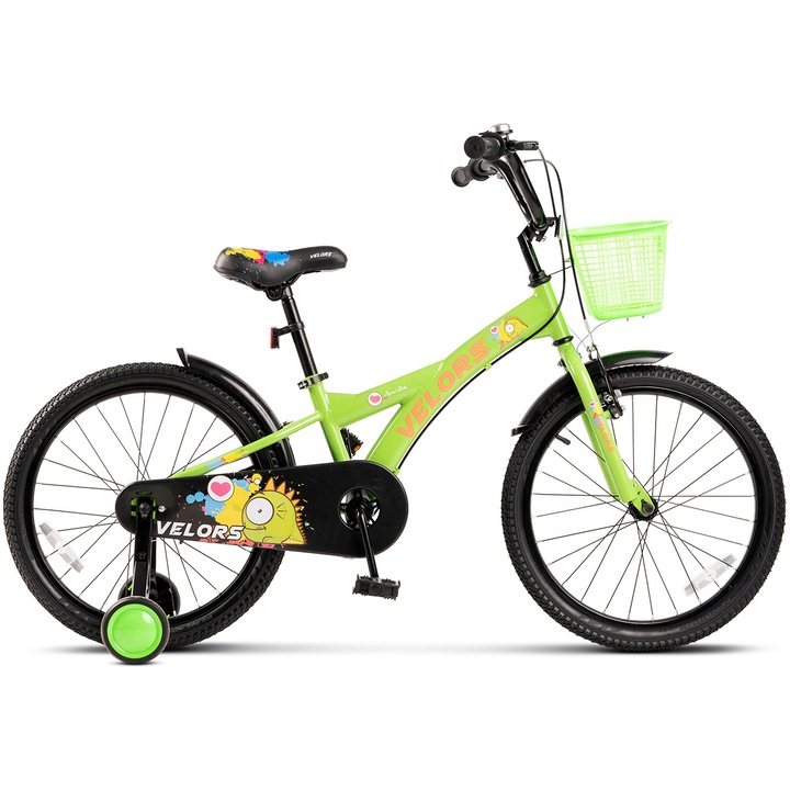Bicicleta copii 7-10 ani Velors V2001B 20", verde/portocaliu