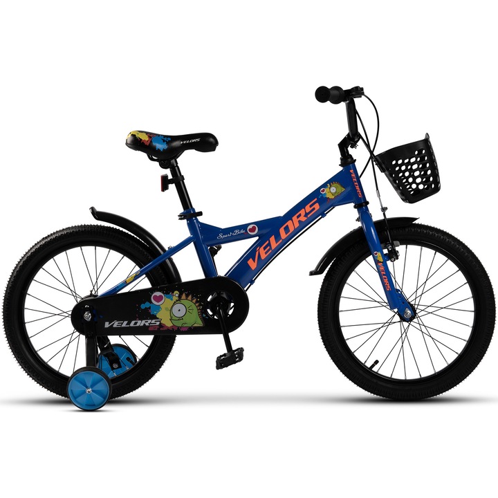 Bicicleta copii 5-7 ani Velors V1801B 18", albastru/portocaliu
