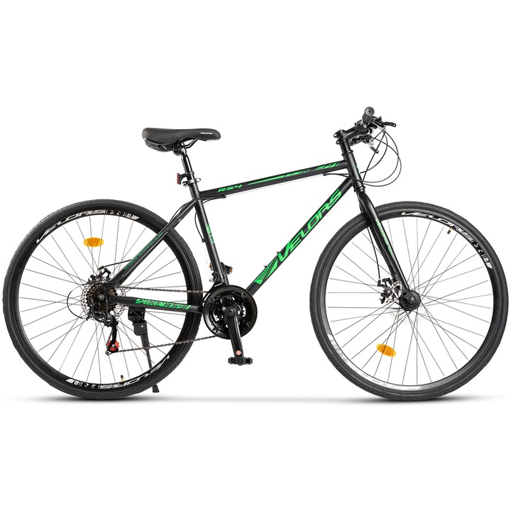 Bicicleta oras Velors V27305A 27.5", schimbator shiming TZ, 21 viteze, frane pe disc, negru/verde