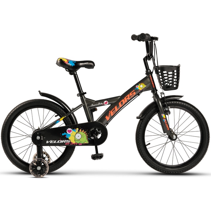 Bicicleta copii 5-7 ani Velors V1801B 18", negru/portocaliu