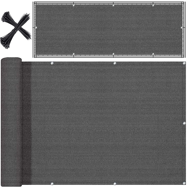 Paravan Balcon Terasa John Green, Husa Mascare si Umbrire 97%, 1x7m, Polietilena PE-HD, Rezistent la Intemperii, UV, Vant, Ploaie, Gri, cu Ochiuri Aluminiu si Cleme pentru Instalare Rapida, Protectie Intimitate si Praf