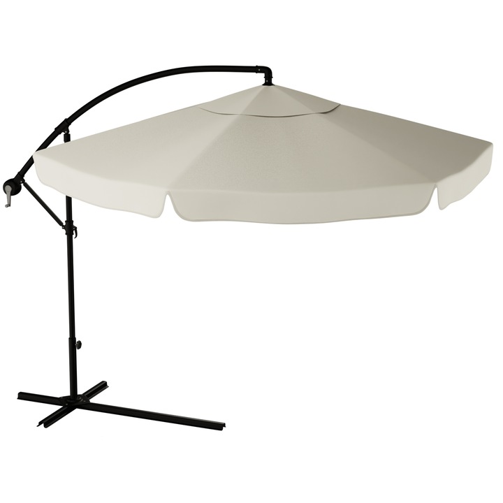 Umbrela de gradina cu brat, John Green, inclusa husa, reglabil, diametru 350 cm, inaltime 250cm, protectie UV, poliester, crema