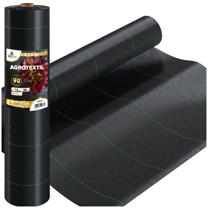 Folie agrotextila John Green, mulcire antiburuieni, UV, 1.1x50m, negru cu dungi verzi