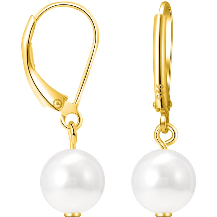 Дамски сребърни обеци проба 925 Mennica Bydgoska, покрити с 24K злато, с висящи перли