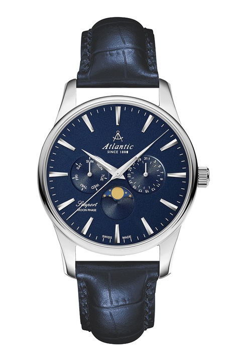 Atlantic, Мултифункционален кварцов часовник, Сребрист, Тъмносин