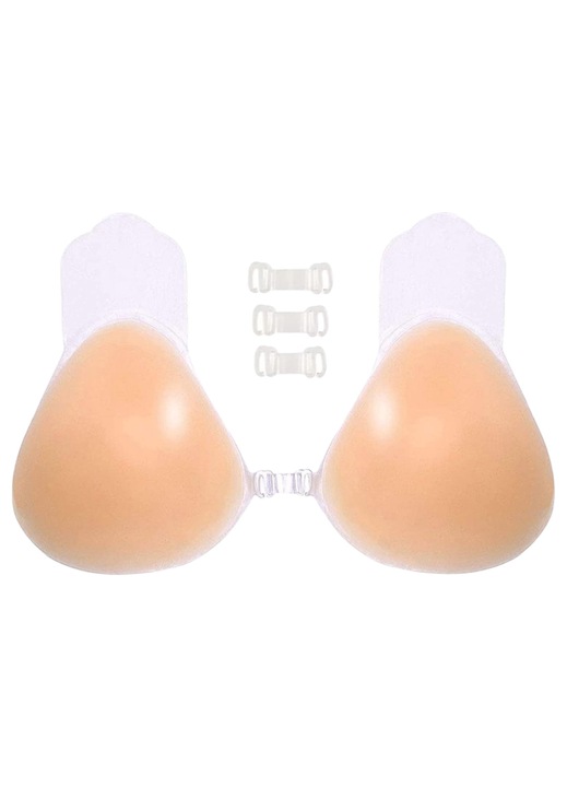 Sutien autoadeziv fara bretele, Push-Up, invizibil, bej, silicon, C/D