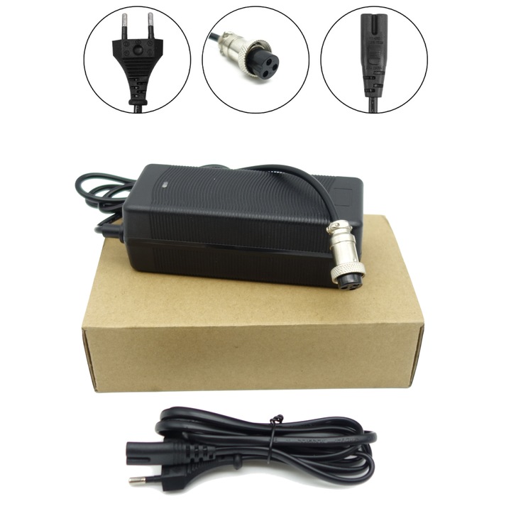 Incarcator 67.2V 2A HLT pentru trotineta electrica, cu LED, negru, set complet