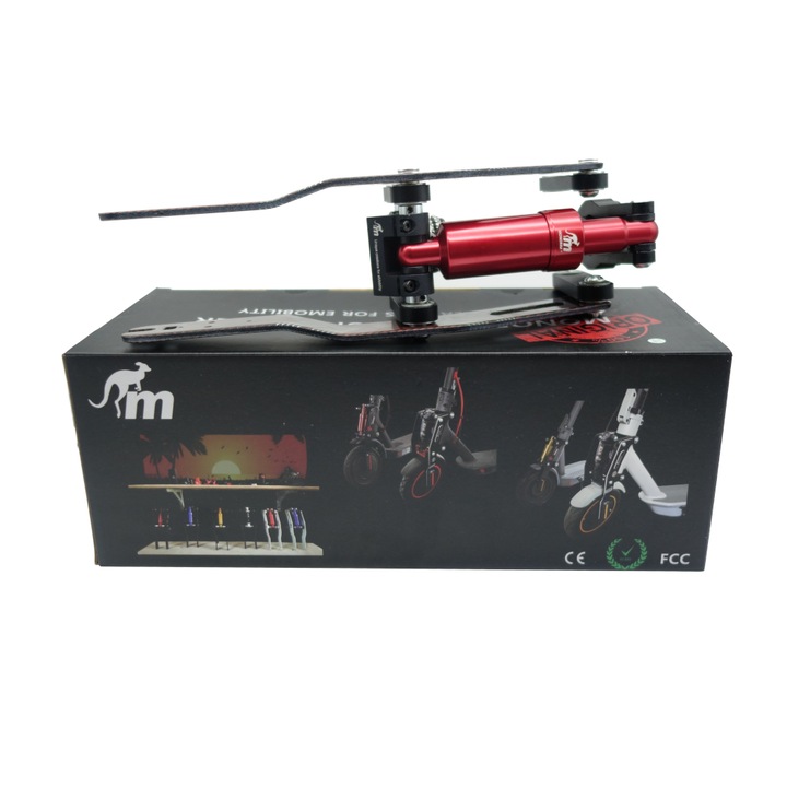 Amortizor Fata Monorim M0 V5 pentru Trotinete Electrice Xiaomi | Compatibil cu M365, M365 PRO, 1S, Essential, Mi 3, 4 PRO | Set Complet cu Arcuri, Uchiduri si Accesorii | Culoare ROSU si NEGRU