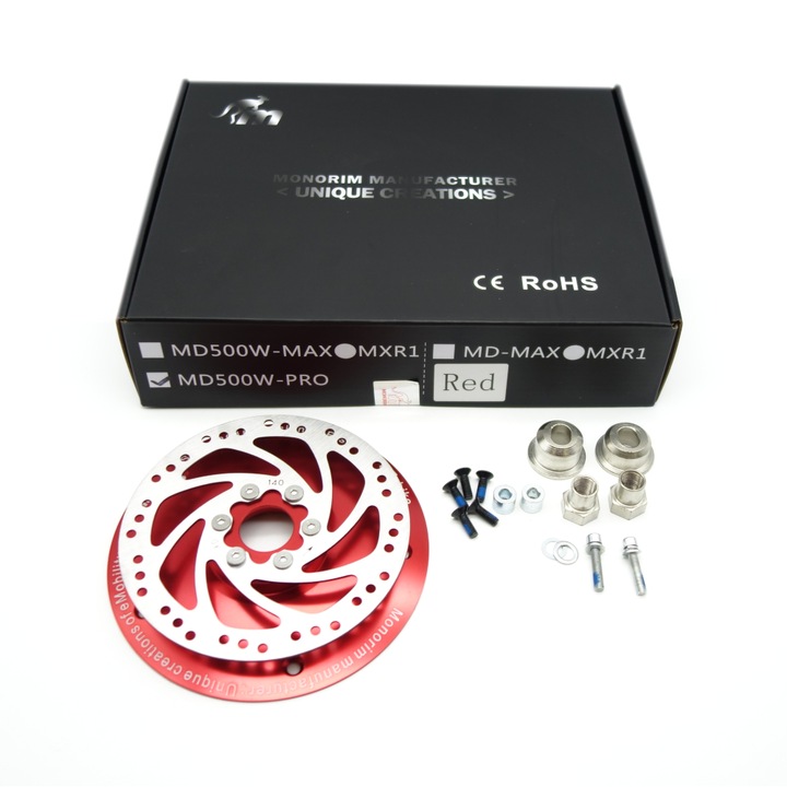 Set capac motor Monorim MD500W-PRO cu disc de frana 140 mm, rosu, pentru hulajnoga Xiaomi M365 PRO / PRO 2