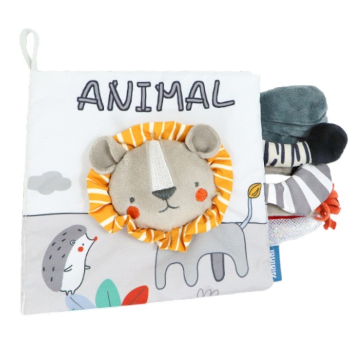 Carte senzoriala bebelusi, AYCUN™, Animale 3D, Material Textil Lavabil, +3 luni