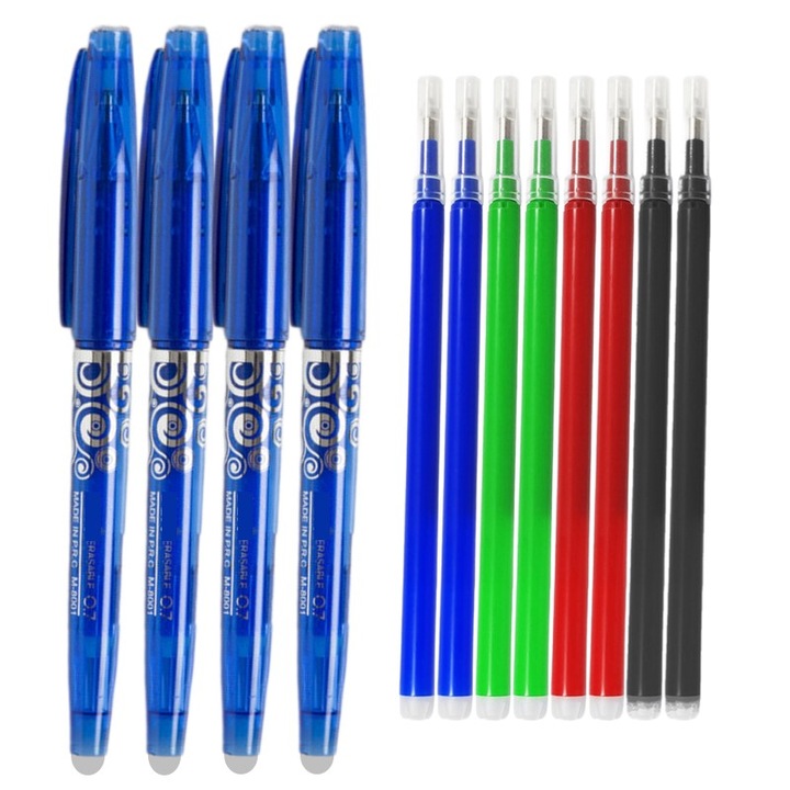 Set 4 x Pix cu Radiera 0, 7mm si 8 Rezerve, Roller, multicolor