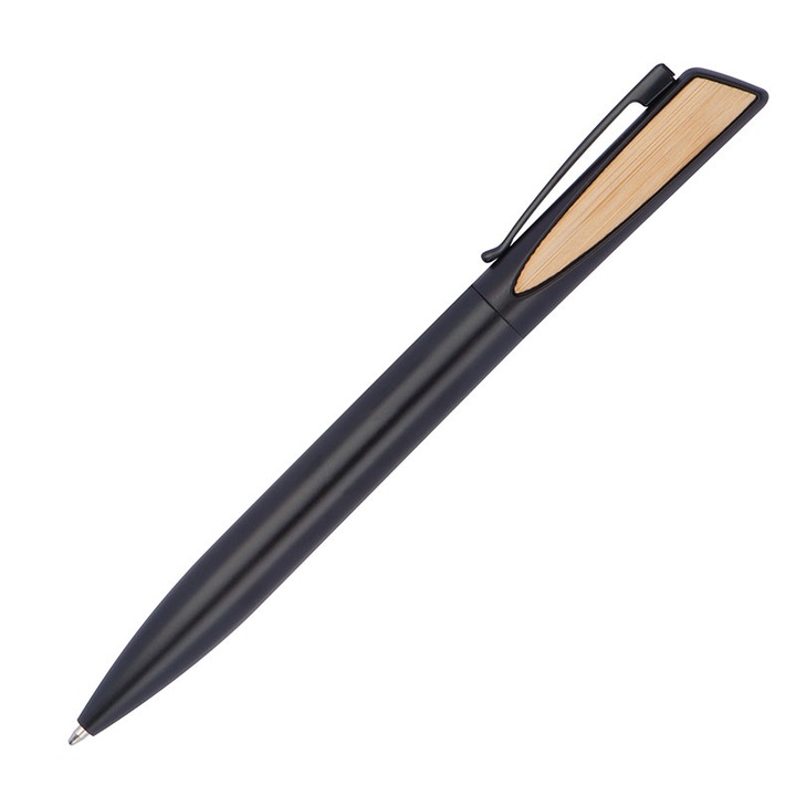 Матова черна и бамбукова метална химикалка, Piksel, въртящ се отвор