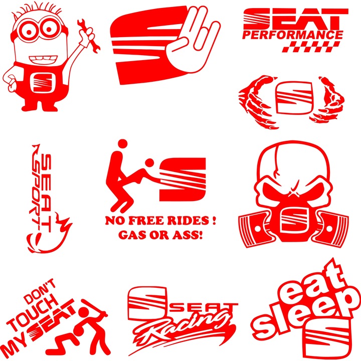 Sticker Auto Set 10 Stickere Auto Personalizate Seat 50 X 50 Cm, Rosu
