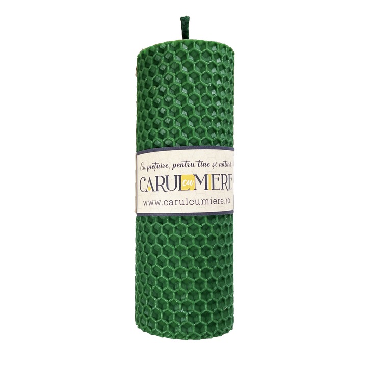 Kézzel készített gyertya természetes méhviaszból, méhsejt modell 26×5 cm - zöld