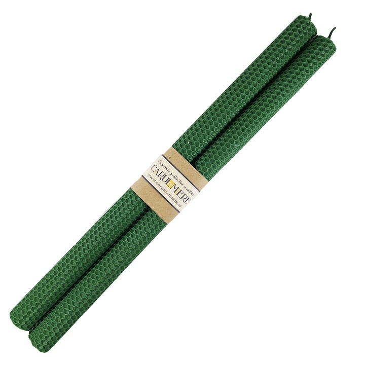 Kézzel készített gyertya természetes méhviaszból, méhsejt modell 26×2, 3 cm - 2 db-os készlet. - zöld