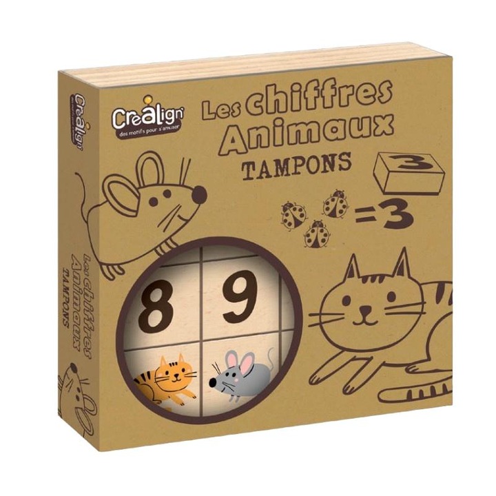 Set stampile numere/animale Crealign, lemn, 3ani+