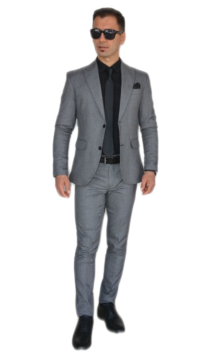 Мъжки костюм, I'm Romanian, slim fit, casual, антрацитно сив меланж, Антрацитно сиво