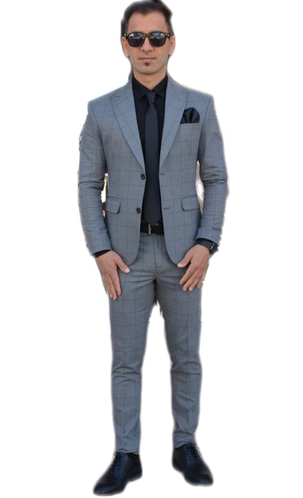 Мъжки костюм, Sunt Romanesc, slim fit, casual, сив с черно каре, Сив