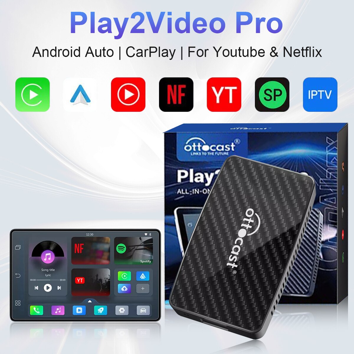 Adaptor auto all-in-one Ottocast® Play2Video Pro, wireless CarPlay