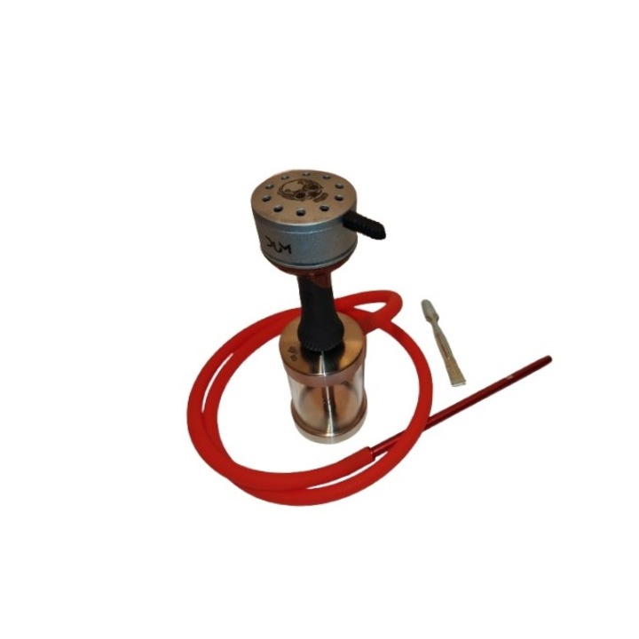 Set narghilea Red Sin: WD Inox 16cm, creuzet Kalifa, HMD DUM Skull, Furtun Shizu, full Rosu
