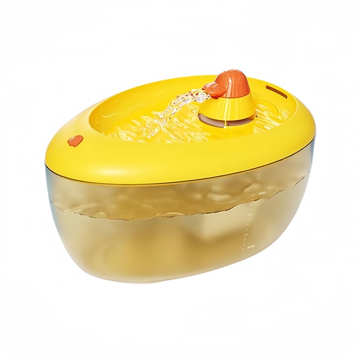 Диспенсър за вода тип фонтан за котки и кучета, Автоматичен, ултра безшумен, 4-слоен филтър, със захранващ адаптер, 2L, жълт, 23.5x16.7x14.5 cm