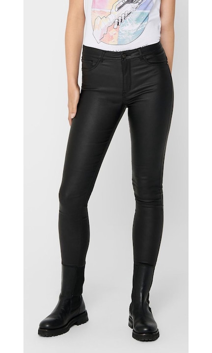 Тесни дънкови панталони с кожа, JDY дамски SWEATY, Черен