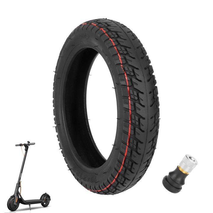 Anvelopa Cauciuc 10x2.125 inch + Valve pentru Trotineta Electrica Ninebot F20, F25, F30, F40