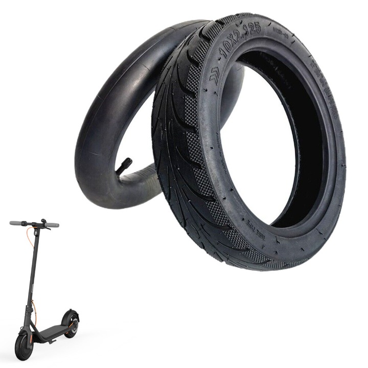 Anvelopa electrica INOPARTS, 10x2.125", set cu camera de aer, negru, compatibil Ninebot F30/F40