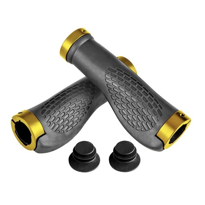 Manere ergonomice INOPARTS pentru trotinete si biciclete electrice, negru cu galben, set 2 buc, 13.5cm