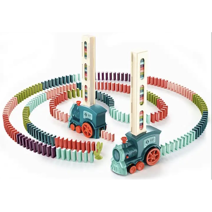 Trenulet interactiv pentru copii, set Domino, 120 piese, albastru