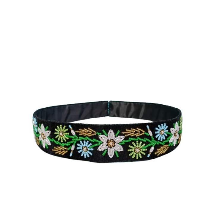 Brau cusut cu margele, negru cu multicolor/2, 70 cm