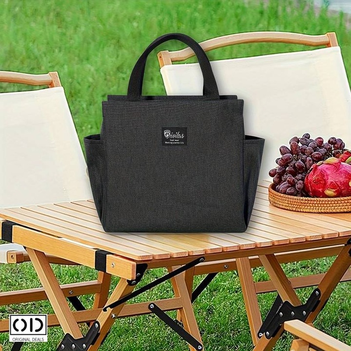 Geanta TermoIzolanta pentru Transport si Depozitat Alimente sau Bauturi la Rece, pentru Vacanta si Calatorii, 25 cm x 25 cm x 14 cm, Negru, ORIGINAL DEALS