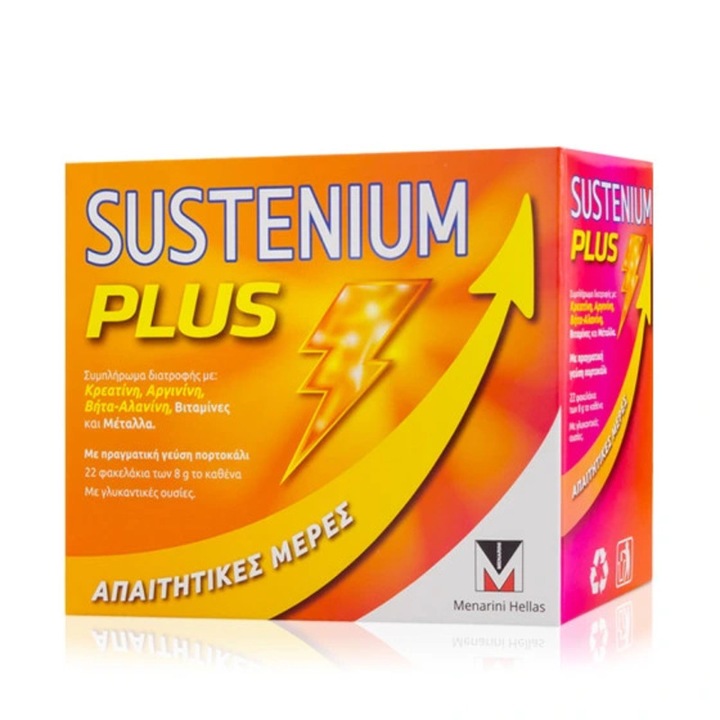 Supliment alimentar Menarini Sustenium Plus, energie si imunitate, gust portocala, 22 plicuri
