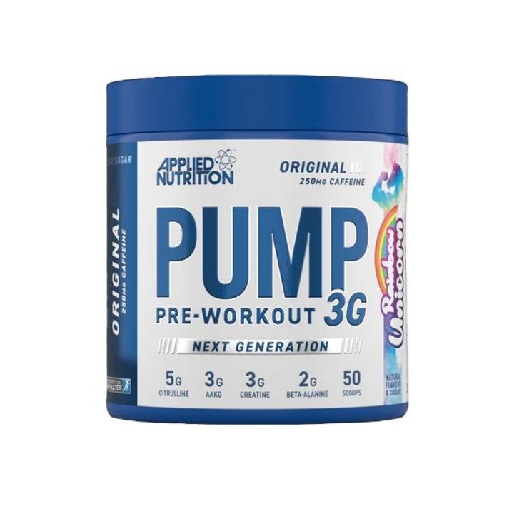 Supliment Pre-Workout APPLIED NUTRITION PUMP 3G, cu Cafeina, Aroma Rainbow Unicorn, 375gr
