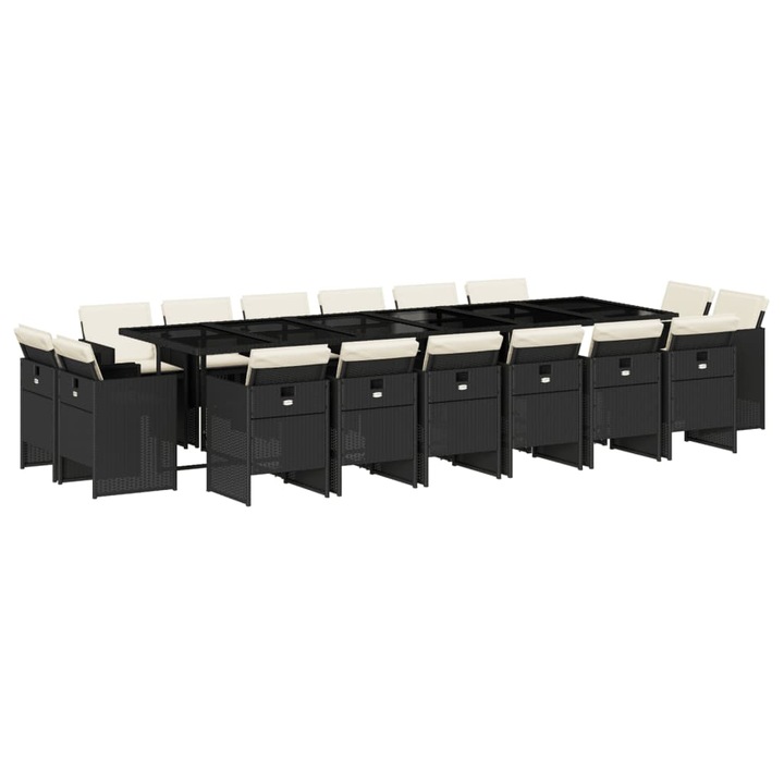 Set mobilier de gradina cu perne vidaXL, 17 piese, negru, poliratan, 46.6 kg 3210702