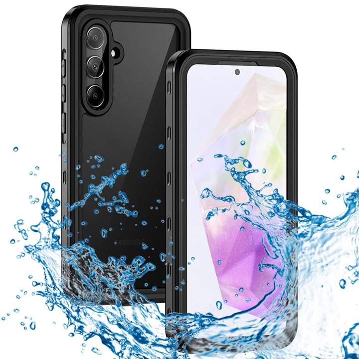 Husa de protectie telefon rezistenta la apa UIQ Waterproof, IP68, rezistent la socuri, compatibila cu Samsung Galaxy A35 5G, Negru