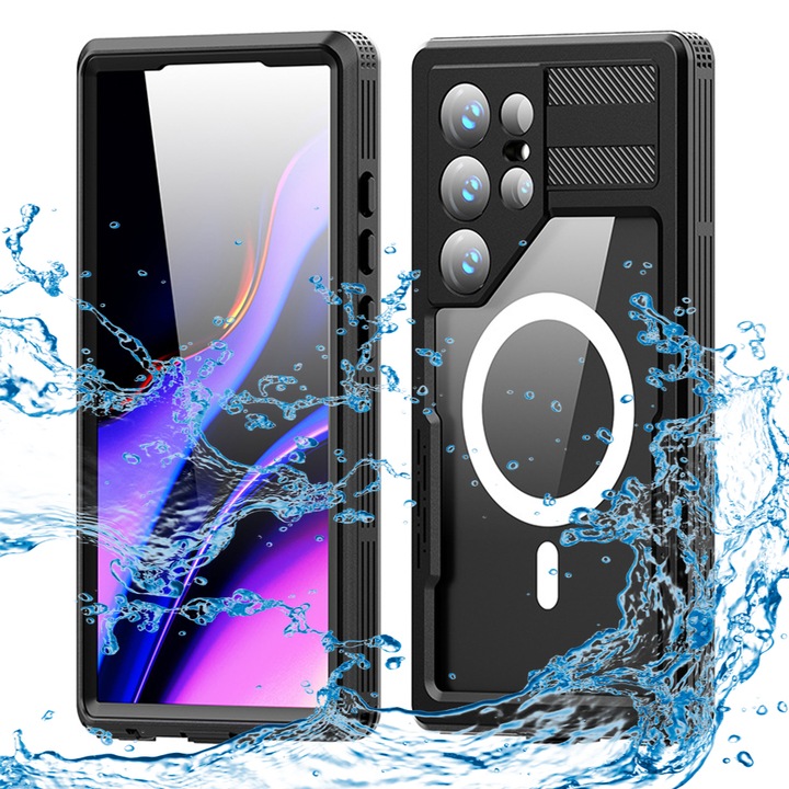 UIQ водоустойчив, IP68, удароустойчив защитен калъф за телефон, съвместим със Samsung Galaxy S24 Ultra, черен