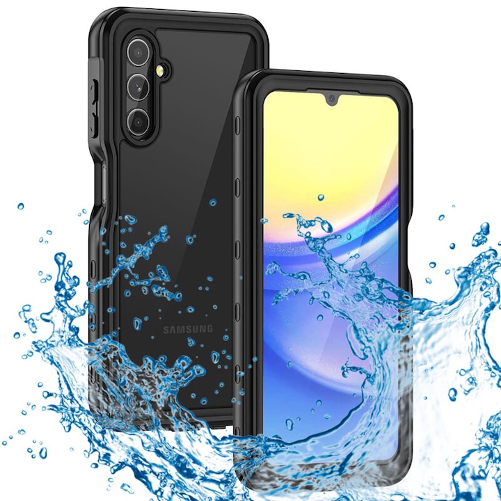 UIQ водоустойчив защитен калъф за телефон, IP68, удароустойчив, съвместим с Samsung Galaxy A15 4G / A15 5G, черен