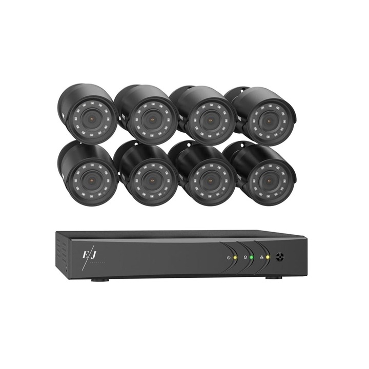Комплект 8 външни камери, Spionescu, E200, AI лицево разпознаване, FULL HD, 1TB, черна