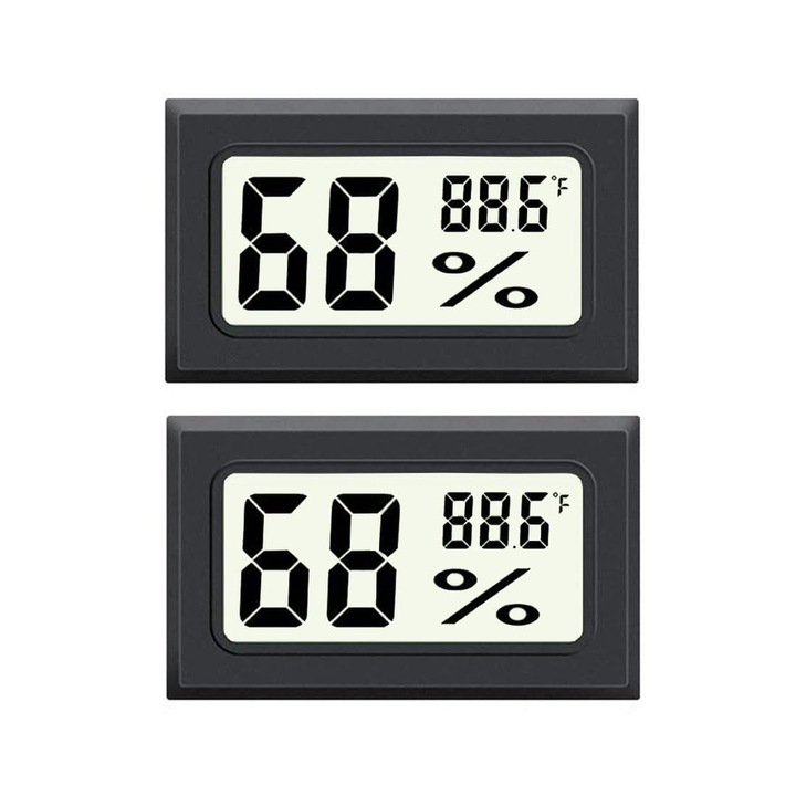 Set 2 Statii Meteorologice QHYKKYJ, Mini Termohigrometru Digital, Afisaj Fahrenheit, 32F-158F, 10%-99%RH, Portabil