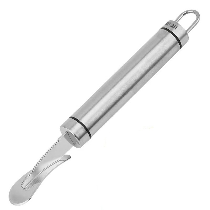 BOMSTOM gyümölcstisztító, rozsdamentes acél, könnyen vágható, ezüst, 18x2cm