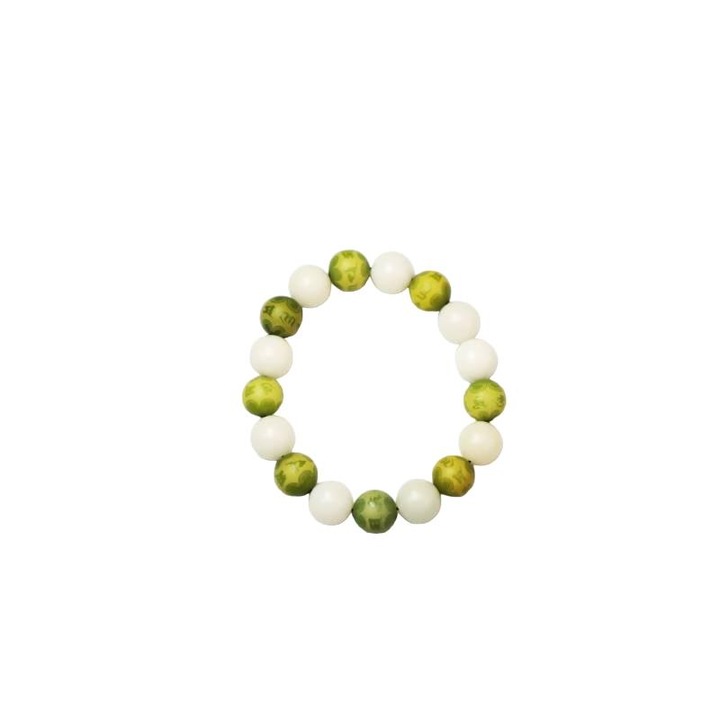 Bratara cu margele dama, 12mm, verde.alb