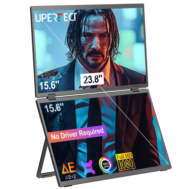 Uperfect Delta Lite hordozható monitor, 15,6 hüvelykes, IPS, Full HD, VESA, fekete, 35,8x22,1x2,2 cm