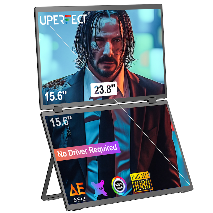 Преносим монитор Uperfect Delta Lite, 15,6 инча, IPS, Full HD, VESA, черен, 35,8x22,1x2,2 см