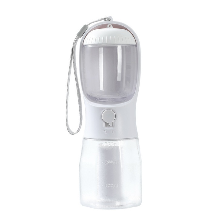 Biberon portabil pentru caini si pisici, 3 in 1, cu diferite compartimente pentru a pastra apa, mancare, geanta de igiena, multifunctionala si practica, potrivita pentru calatorii cu animale de companie, 300 ml, alb lapte